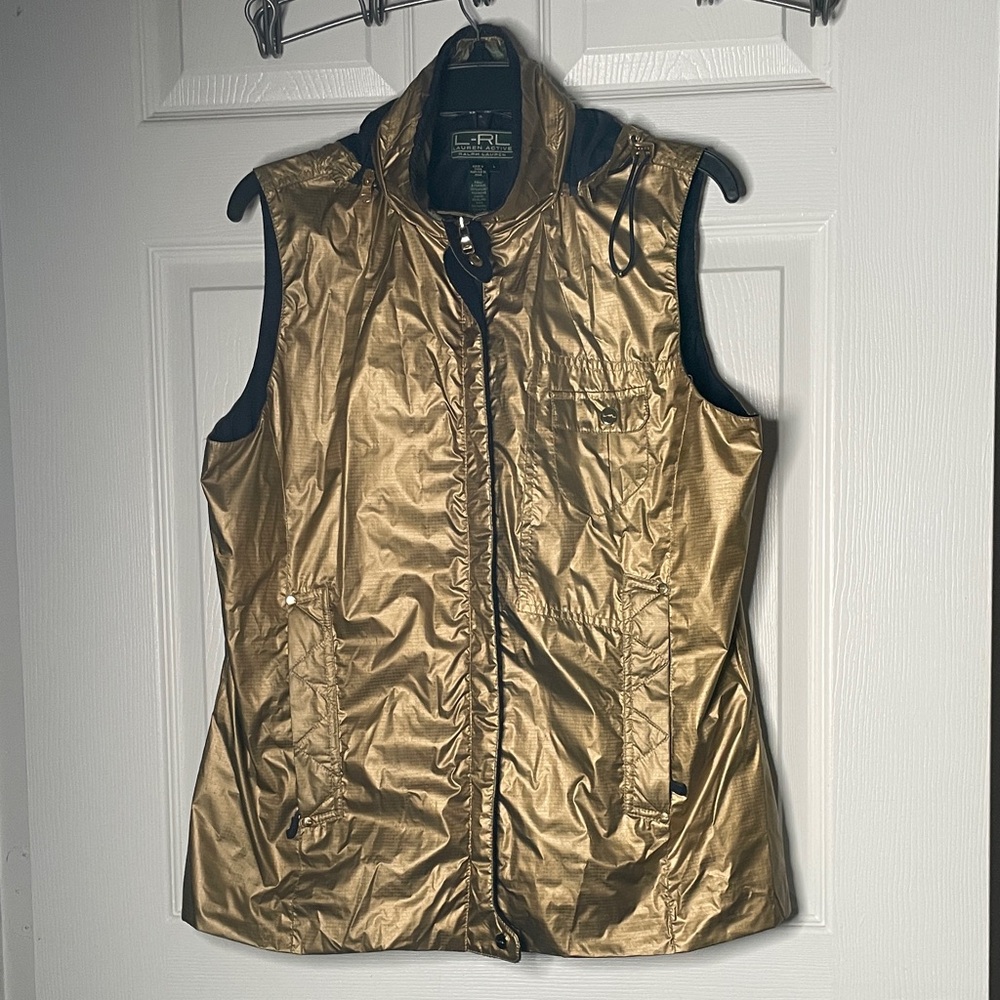 Lauren Ralph Lauren Active Gold Nylon Vest With Detachable Hood